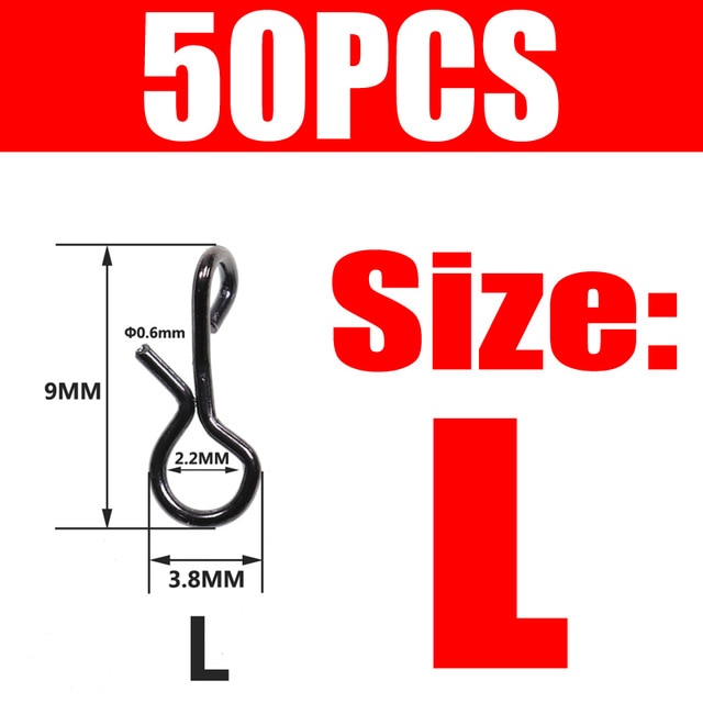 Wifreo 50PCS/bag Fly Fishing Snap Quick Change for Flies Hook Lures Stainless Steel Lock Black Fishing Snaps Lures Clip Link