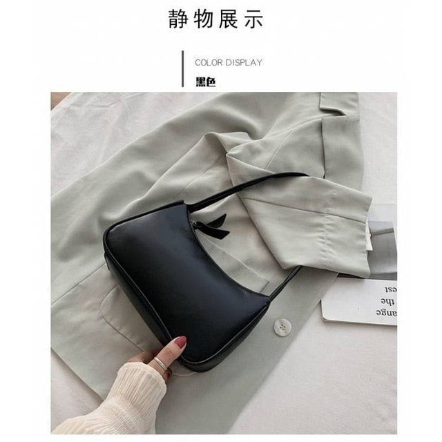 Fashion Design Women Small Baguette Handbags Soft PU Leather Ladies Armpit Shoulder Bags Vintage Simple Girls Clutch Purse Tote