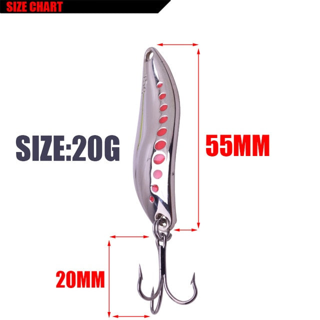 Metal Vib Leech Spinners Spoon Lures 10g 15g 20g Artificial Bait With Feather Hook Night Fishing Tackle for Bass Pike Perch
