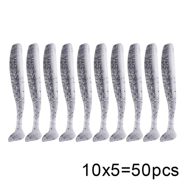 50 Pcs/Lot 7cm 10cm Soft Lure Shad Wobbler Silicone Bait Sea Worm Swimbait Streamer Silicone Lure spinnerbait  accessories