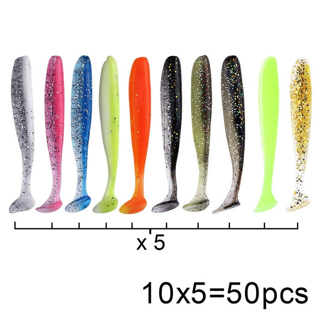 50 Pcs/Lot 7cm 10cm Soft Lure Shad Wobbler Silicone Bait Sea Worm Swimbait Streamer Silicone Lure spinnerbait  accessories