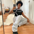 BOOFEENAA Street Style Gray Sweatpants for Women Drawstring Casual Extra Long Stacked Pants Winter Thick Warm Trousers C85-CD57