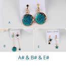 Korea Style Asymmetrical Fresh Enamel Blue Star Moon Planet  Circle Clip on Earrings Non Pierced For Girl Women Party Gift