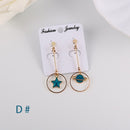 Korea Style Asymmetrical Fresh Enamel Blue Star Moon Planet  Circle Clip on Earrings Non Pierced For Girl Women Party Gift