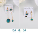 Korea Style Asymmetrical Fresh Enamel Blue Star Moon Planet  Circle Clip on Earrings Non Pierced For Girl Women Party Gift