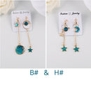 Korea Style Asymmetrical Fresh Enamel Blue Star Moon Planet  Circle Clip on Earrings Non Pierced For Girl Women Party Gift