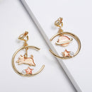 Korea Style Asymmetrical Fresh Enamel Blue Star Moon Planet  Circle Clip on Earrings Non Pierced For Girl Women Party Gift