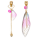 Korea Style Asymmetrical Fresh Enamel Blue Star Moon Planet  Circle Clip on Earrings Non Pierced For Girl Women Party Gift