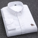 100% Cotton Oxford Shirt Men's Long Sleeve Embroidered Horse Casual Without Pocket Solid Yellow Dress Shirt Men Plus Size 5XL6XL