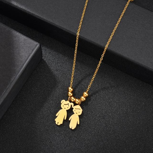 Stainless Steel Boy Girl Kids Pendant Personalized Necklace Women Child Engraved Name Date Beads Necklaces Family Jewelry Gift