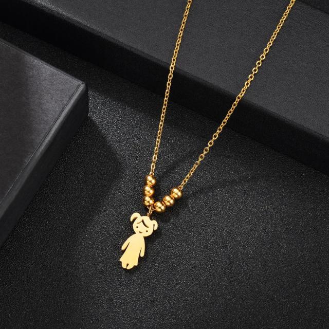 Stainless Steel Boy Girl Kids Pendant Personalized Necklace Women Child Engraved Name Date Beads Necklaces Family Jewelry Gift