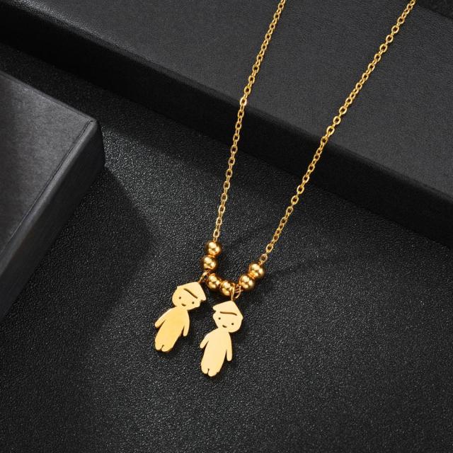 Stainless Steel Boy Girl Kids Pendant Personalized Necklace Women Child Engraved Name Date Beads Necklaces Family Jewelry Gift