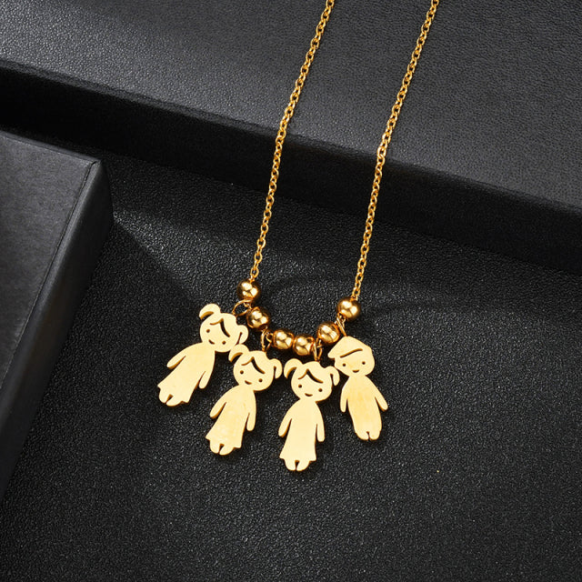 Stainless Steel Boy Girl Kids Pendant Personalized Necklace Women Child Engraved Name Date Beads Necklaces Family Jewelry Gift
