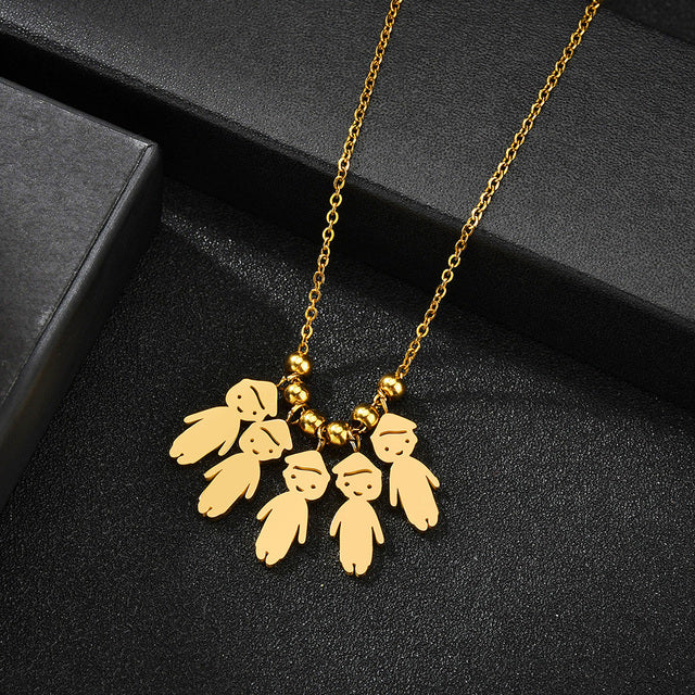Stainless Steel Boy Girl Kids Pendant Personalized Necklace Women Child Engraved Name Date Beads Necklaces Family Jewelry Gift