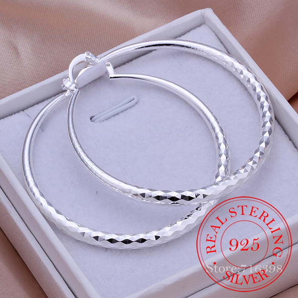 925 Sterling Silver Hip Hop Round Earrings for Women Large Circle 5.1cm Piercing Hoop Earring Dropship Suppliers
