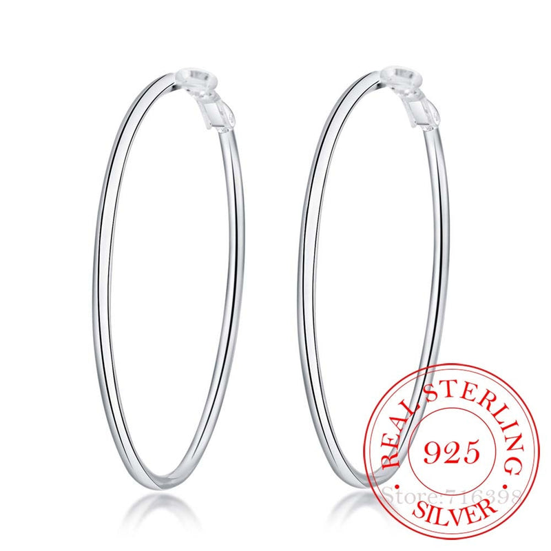 Personality Hyperbole 925 Sterling Silver Simple Smooth Circle Hoop Earrings For Women 2020 Sterling-Silver-Jewelry Pendientes