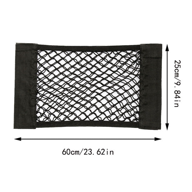 Car Back Rear Trunk Seat Storage Bag Auto Accessories Organizer Double-deck Elastic String Net Magic Sticker Pocket Bag Mesh