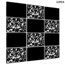WSHYUFEI Hanging Room Divider,12pcs PVC Black Solid and Cut Panel Screen for Decorating Living, Dining,(Black+Soild Board)