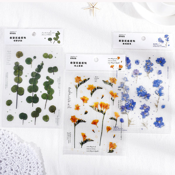 Mohamm 1Pcs Flat Spring To Flower Series Decoration Sticker PET Creative Stationary School Supplies