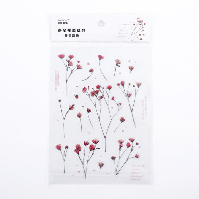 Mohamm 1Pcs Flat Spring To Flower Series Decoration Sticker PET Creative Stationary School Supplies