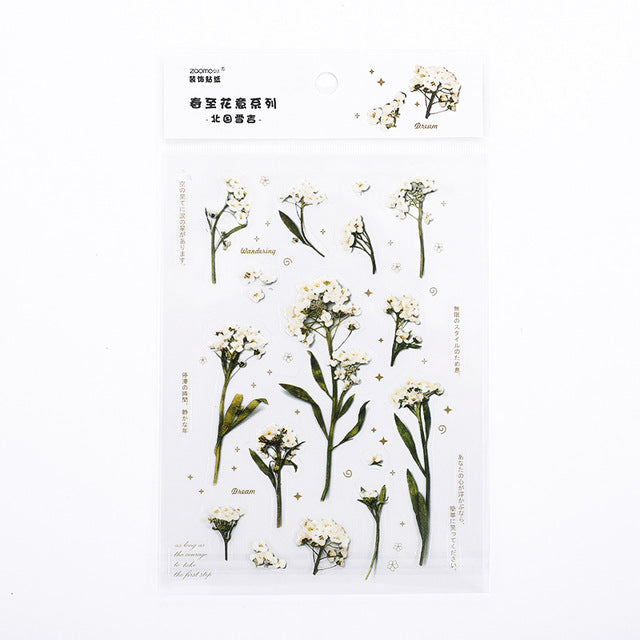 Mohamm 1Pcs Flat Spring To Flower Series Decoration Sticker PET Creative Stationary School Supplies