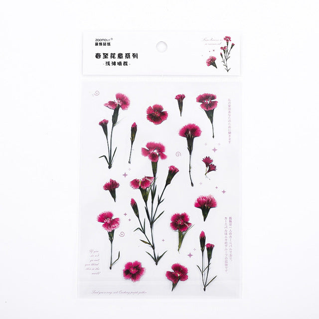 Mohamm 1Pcs Flat Spring To Flower Series Decoration Sticker PET Creative Stationary School Supplies