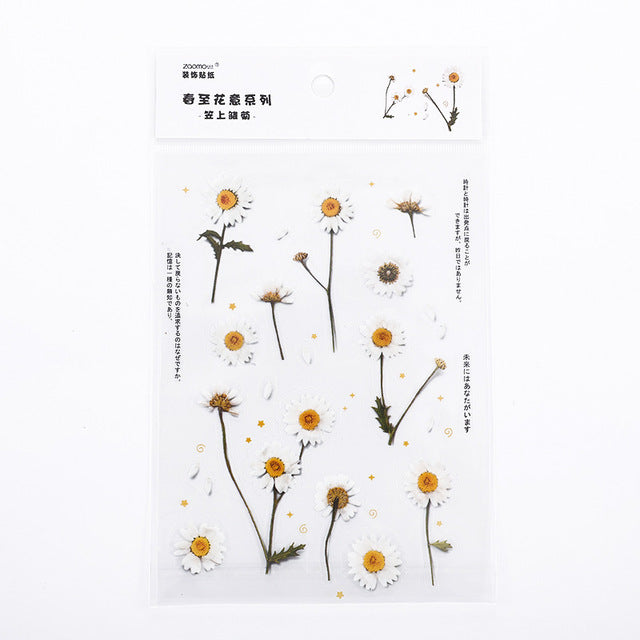 Mohamm 1Pcs Flat Spring To Flower Series Decoration Sticker PET Creative Stationary School Supplies