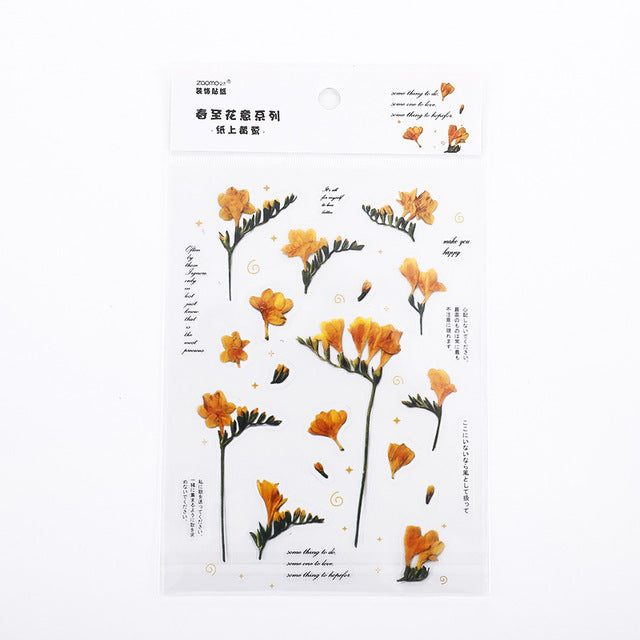 Mohamm 1Pcs Flat Spring To Flower Series Decoration Sticker PET Creative Stationary School Supplies