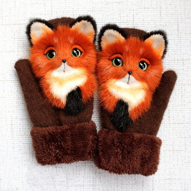 Women Winter Gloves Ladies Girls Outdoor Thick 3D Cartoon Cat Warm Mittens Thicken Men And Women Gloves Christmas Gifts