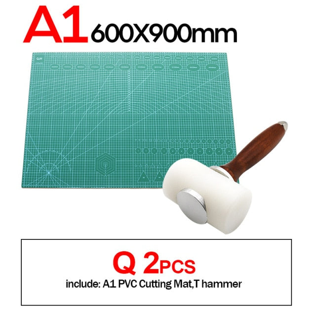 Professional Self-Healing, Double-Sided PVC Cutting Mat, Rotary Blade Compatible, Hammer,Hole Punches Leather Tool Set Sewing