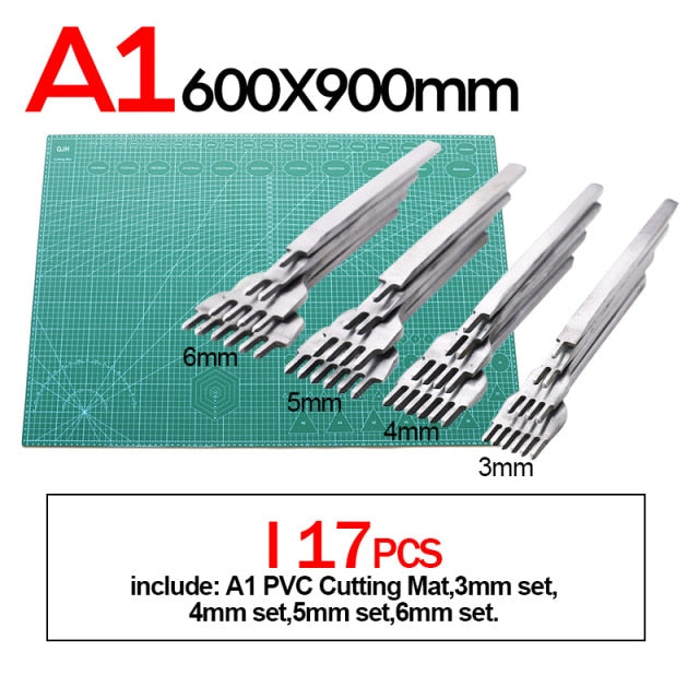 Professional Self-Healing, Double-Sided PVC Cutting Mat, Rotary Blade Compatible, Hammer,Hole Punches Leather Tool Set Sewing