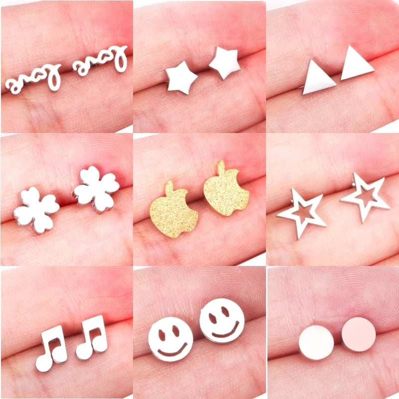 ASONSTEEL Girl Earrings Star/Love Letter/Smile/Snowflake/Owl/Flower/Round Stainless Steel Stud Earring for Women Daily Wear