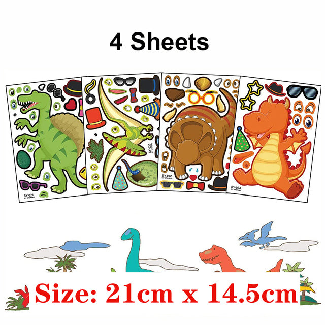 Kids DIY Stickers Puzzle Games Make-a-Face Princess Animal Dinosaur Assemble  Jigsaw Children Recognition Training Education Toy