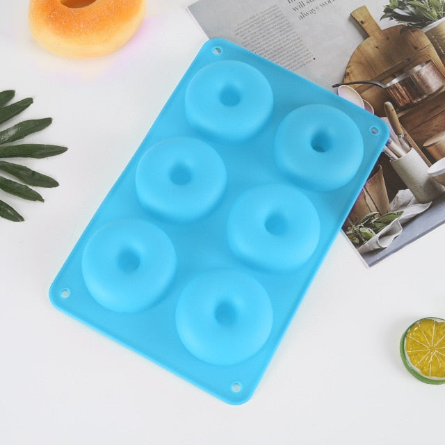 6 Cavity Donut Mold Silicone Non-stick Baking Tray Heat-resistant Reusable Folded Donuts Maker Colorful Soft Dessert Making Tool