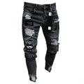 Men's Quilted Embroidered jeans Skinny Jeans Ripped Grid Stretch Denim Pants MAN Elastic Waist Patchwork Jogging Denim Trousers