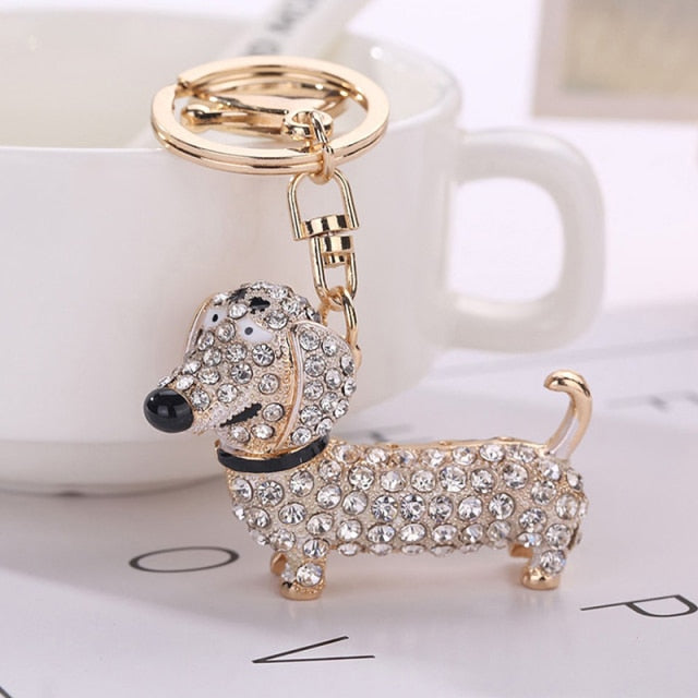 Fashion Dog Dachshund Car Keychain Key Chain Charm Pendant Keys Holder Keyring Women Girl Gift Car Styling Interior Accessories