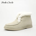Smile Circle Women Snow Boots Natural fur Genuine Leather Ankle Boots Winter Comfortable Flat Wool Boots Women Shoes