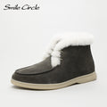 Smile Circle Women Snow Boots Natural fur Genuine Leather Ankle Boots Winter Comfortable Flat Wool Boots Women Shoes
