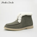 Smile Circle Women Snow Boots Natural fur Genuine Leather Ankle Boots Winter Comfortable Flat Wool Boots Women Shoes