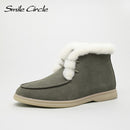 Smile Circle Women Snow Boots Natural fur Genuine Leather Ankle Boots Winter Comfortable Flat Wool Boots Women Shoes