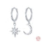 Prevent allergy 925 Sterling Silver  Asymmetrical Star Moon Earrings Crystal Charms Stud Earrings For Women Girls Jewelry eh375
