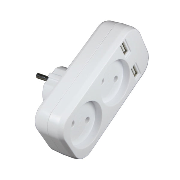 2020 EU Plug Power Strip Adapter Wall Double Socket Portable 2 USB Port for Mobile Phones 1200W 250V, for Smartphones Tablets