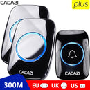 CACAZI 60 Chime 110DB 300M Wireless Doorbell Waterproof Remote EU AU UK US Plug Smart Door Bell Battery 1 Button 1 2 3 Receiver