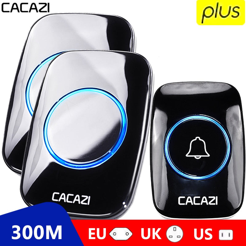 CACAZI 60 Chime 110DB 300M Wireless Doorbell Waterproof Remote EU AU UK US Plug Smart Door Bell Battery 1 Button 1 2 3 Receiver