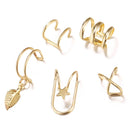 New 5-piece set of ear clips 2020 fashion gold women's ear bag leaf clip earrings factory wholesale
