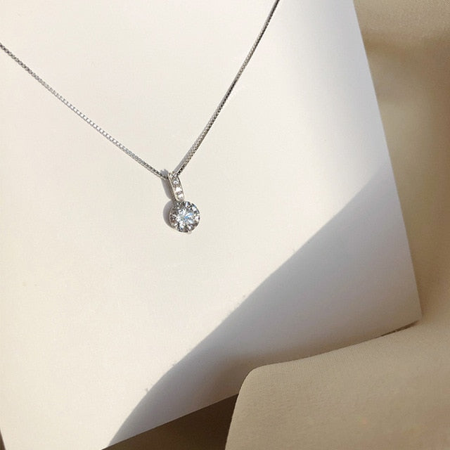 Trendy 925 Sterling Silver AAA Zircon Necklaces Shiny Diamond PendantsFor Women Engagement Choker Fine Jewelry NK068