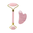 Natural Rose Quartz Jade Roller Set Real Jade Gouache Scraper Jade Massager Gua Sha Board Facial Massager Face Massage Roller