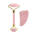 Natural Rose Quartz Jade Roller Set Real Jade Gouache Scraper Jade Massager Gua Sha Board Facial Massager Face Massage Roller