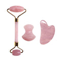 Natural Rose Quartz Jade Roller Set Real Jade Gouache Scraper Jade Massager Gua Sha Board Facial Massager Face Massage Roller