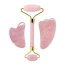 Natural Rose Quartz Jade Roller Set Real Jade Gouache Scraper Jade Massager Gua Sha Board Facial Massager Face Massage Roller